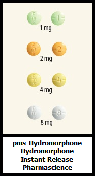 pms-hydromorphone tablets 1mg 2mg 4mg 8mg Pharmascience