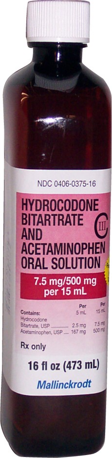 hydrocodone/acetaminophen oral solution 7.5mg/500mg Mallinckrodt