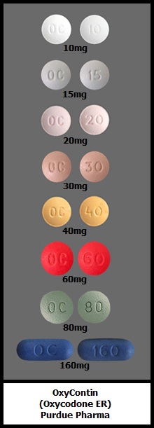 OxyContin OC oxycodone extended-release tablets 10mg 15mg 20mg 30mg 40mg 60mg 80mg