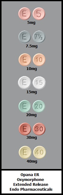 Opana ER oxymorphone extended-release tablets concave E 5mg 7.5mg 10mg 15mg 20mg 30mg 40mg Endo